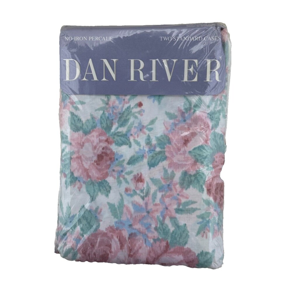 Vtg Dan River Pair of Standard Pillowcases Floral Pink